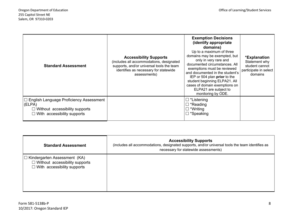 Form 581-5138B-P Oregon Standard Individualized Education Program - Oregon, Page 8