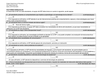 Formulario 581-5138B-P Parte B: Programa Estandar De Oregon De Educacion Individualizada - Oregon (Spanish), Page 3