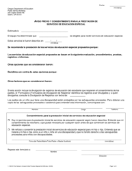 Formulario 1393 &quot;Aviso Previo Y Consentimiento Para La Prestacion De Servicios De Educacion Especial&quot; - Oregon (Spanish)
