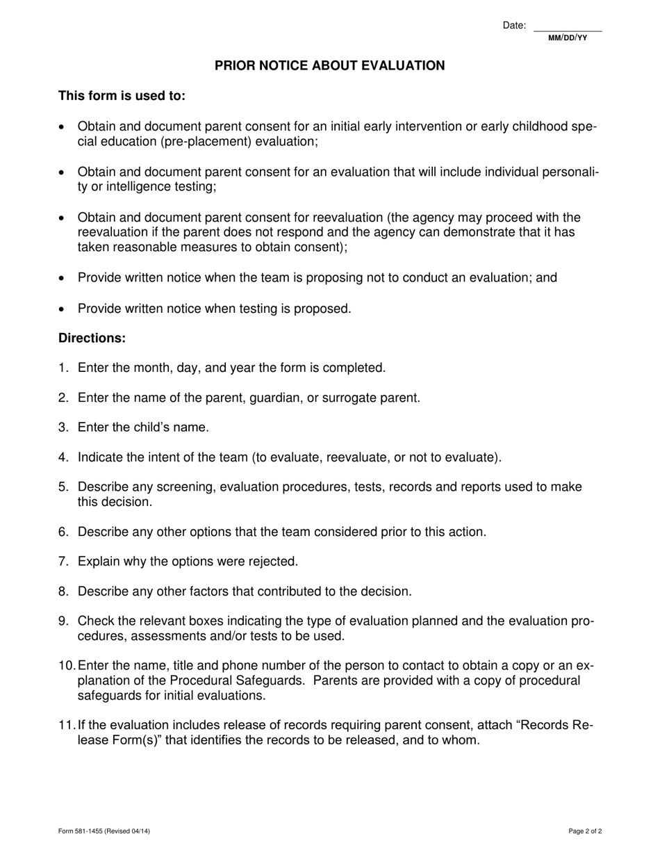 Form 581-1455 Prior Notice About Evaluation / Consent for Evaluation - Oregon, Page 2