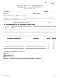 Document preview: Form 581-5150D-P Statement of Eligibility - Early Intervention Physical or Mental Condition Likely to Result in Developmental Delay - Oregon