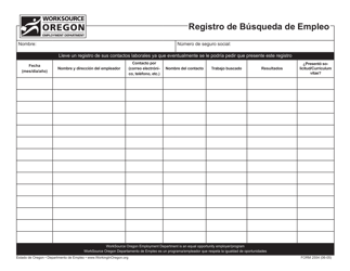 Document preview: Formulario 2554 Registro De Busqueda De Empleo - Oregon (Spanish)