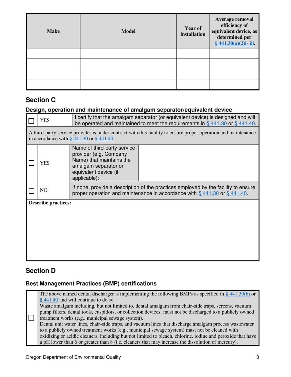 One-Time Compliance Report for Dental Dischargers - Oregon, Page 3