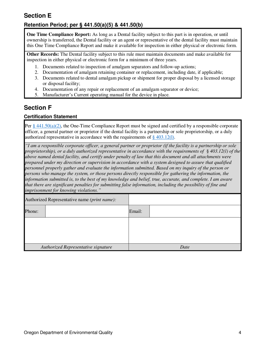 One-Time Compliance Report for Dental Dischargers - Oregon, Page 4