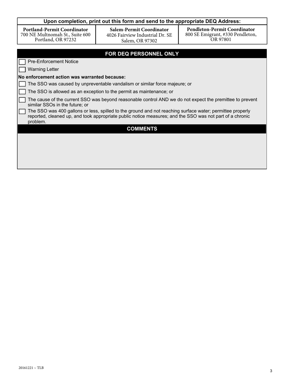 Sso Reporting Form - Oregon, Page 3