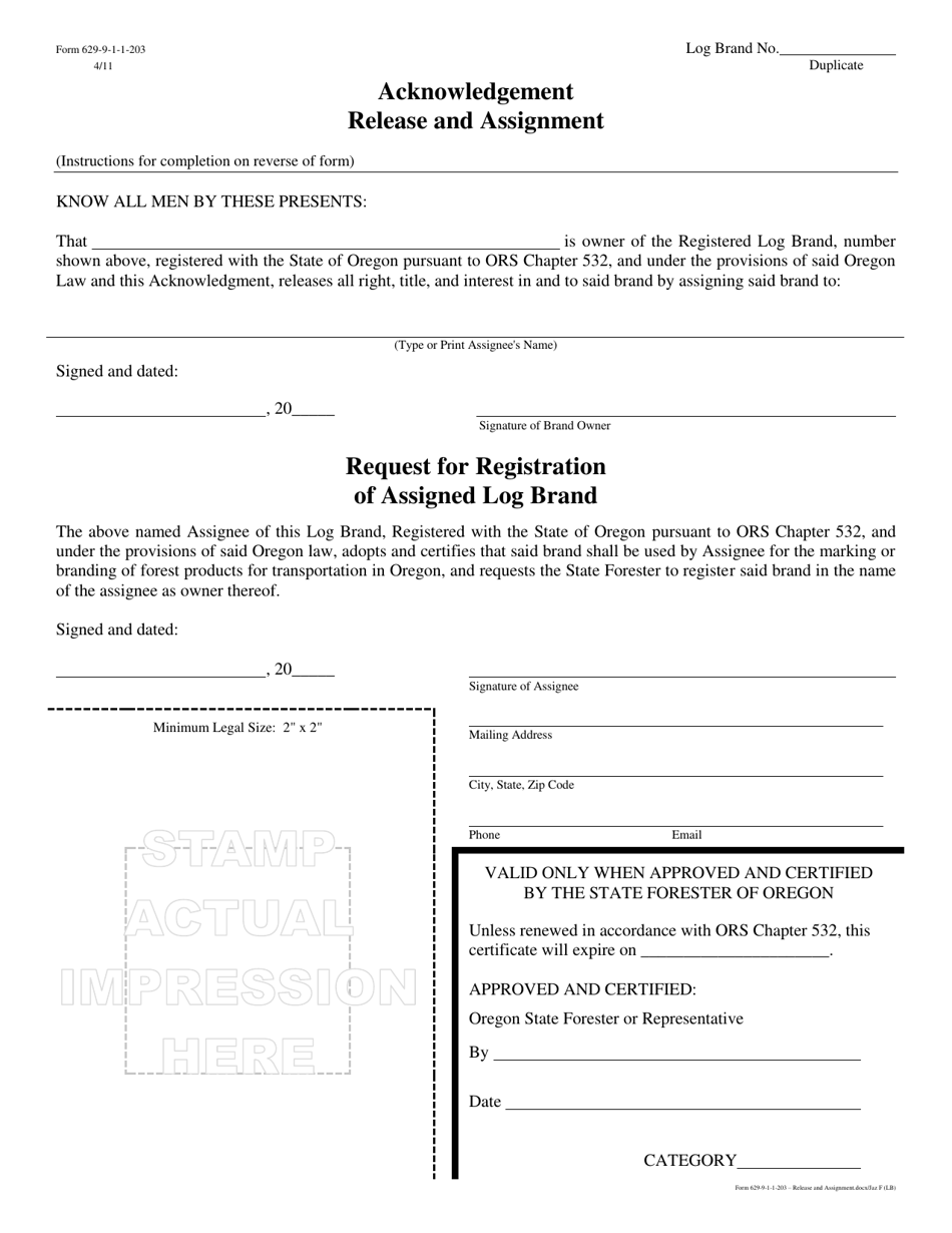 Form 629-9-1-1-203 Acknowledgement Release and Assignment - Oregon, Page 2
