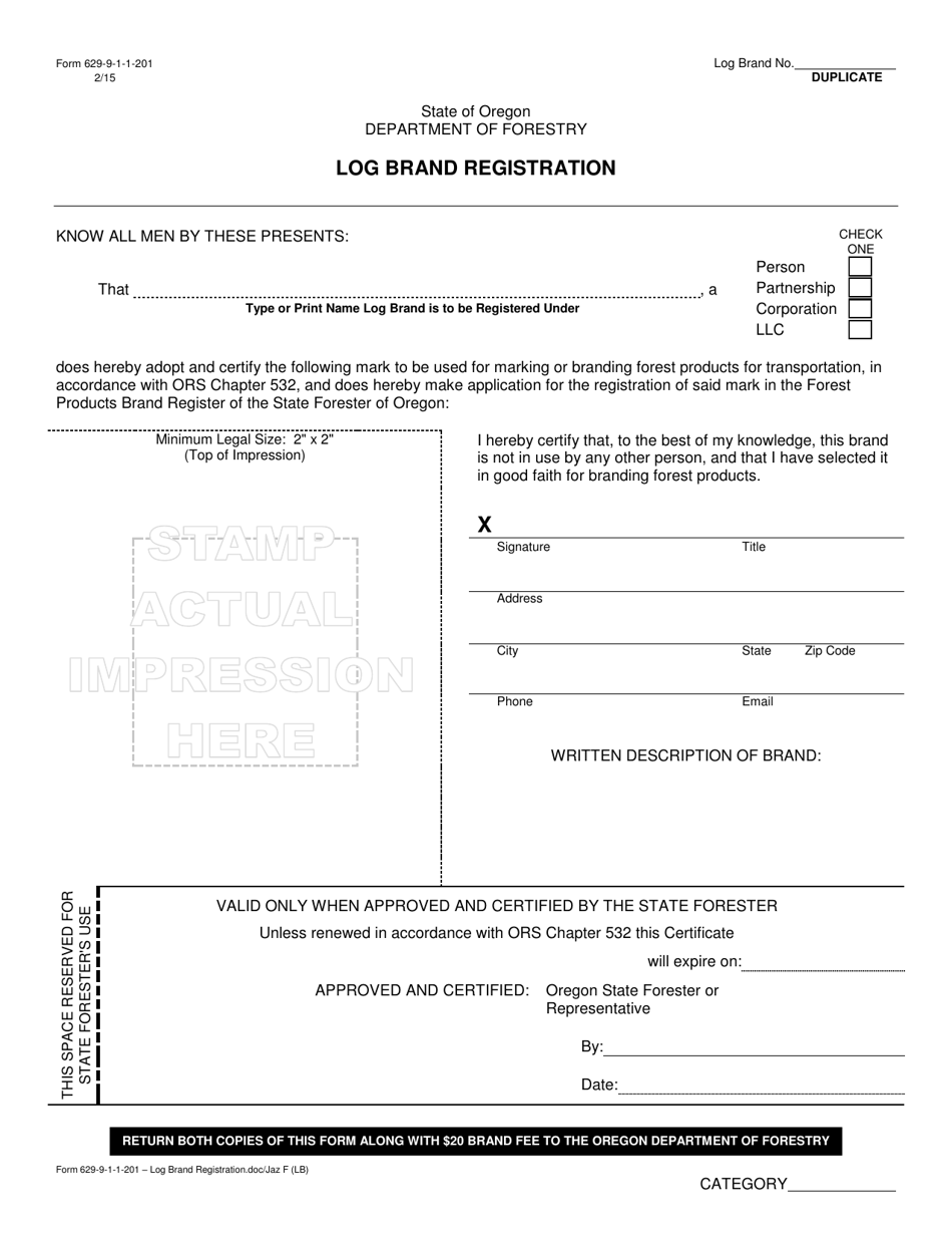 Form 629-9-1-1-201 Log Brand Registration - Oregon, Page 2