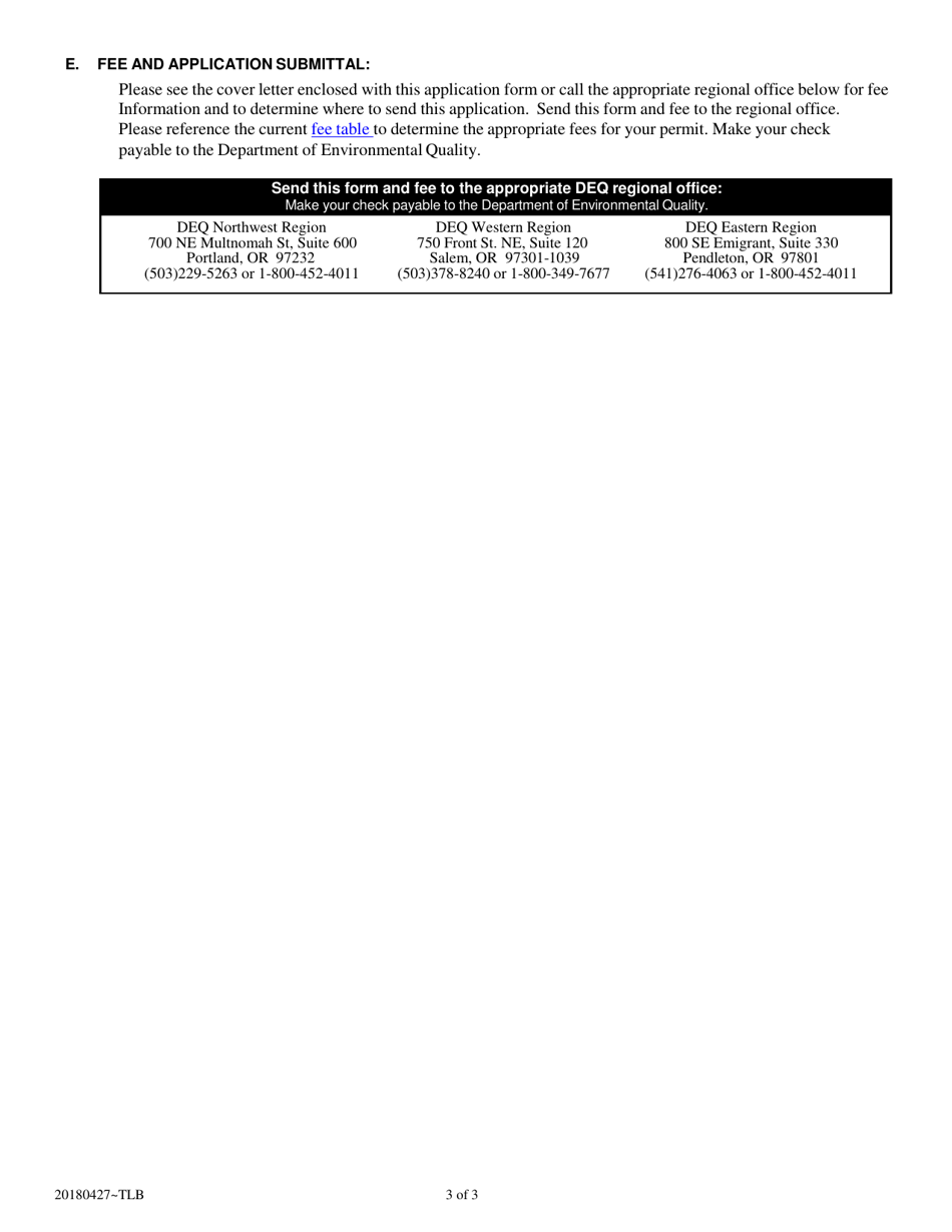 Application for Coverage Under the Water Pollution Control Facility Wpcf-1000 General Permit - Oregon, Page 3