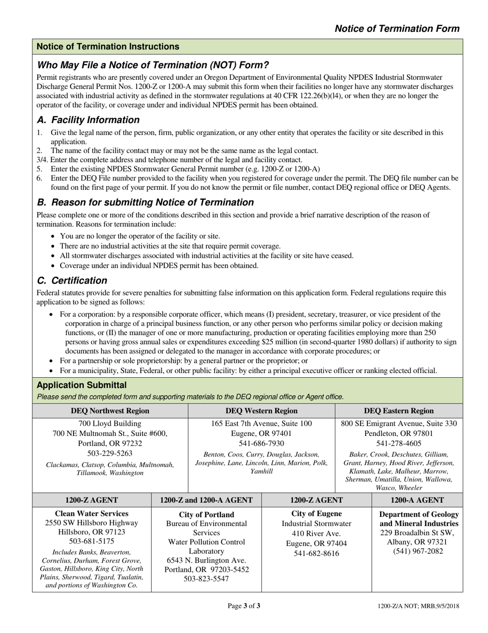 Notice of Termination for Npdes Permit No.1200-z and 1200-a - Oregon, Page 3