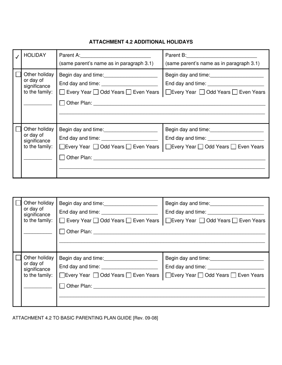 Attachment 4.2 Additional Holidays (Basic Parenting Plan Form) - Oregon, Page 1