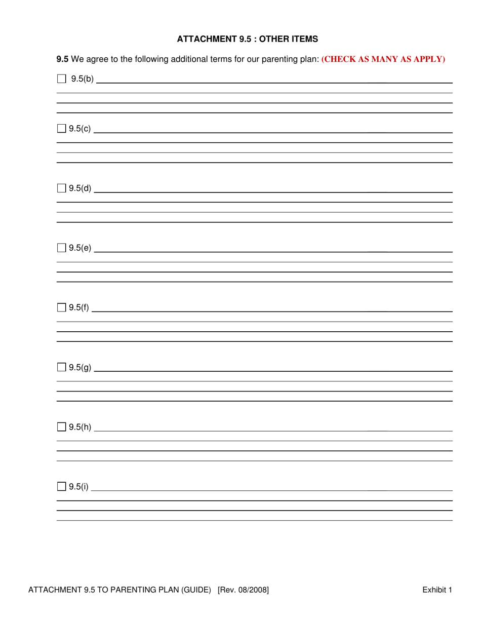 Attachment 9.5 Other Items (Basic Parenting Plan Form) - Oregon, Page 1