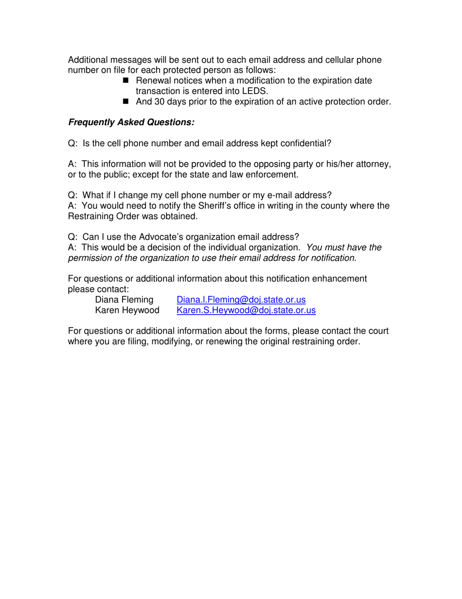 Fact Sheet Electronic Notification to Petitioner When Protection Orders Have Been Served and Prior Notification of Expiration - Oregon, Page 3