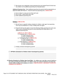 Attachment 4B Long Distance Schedule (Basic Parenting Plan Form) - Oregon, Page 2