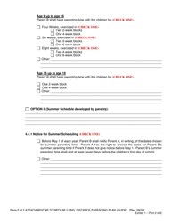 Attachment 4B Long Distance Schedule (Basic Parenting Plan Form) - Oregon, Page 5
