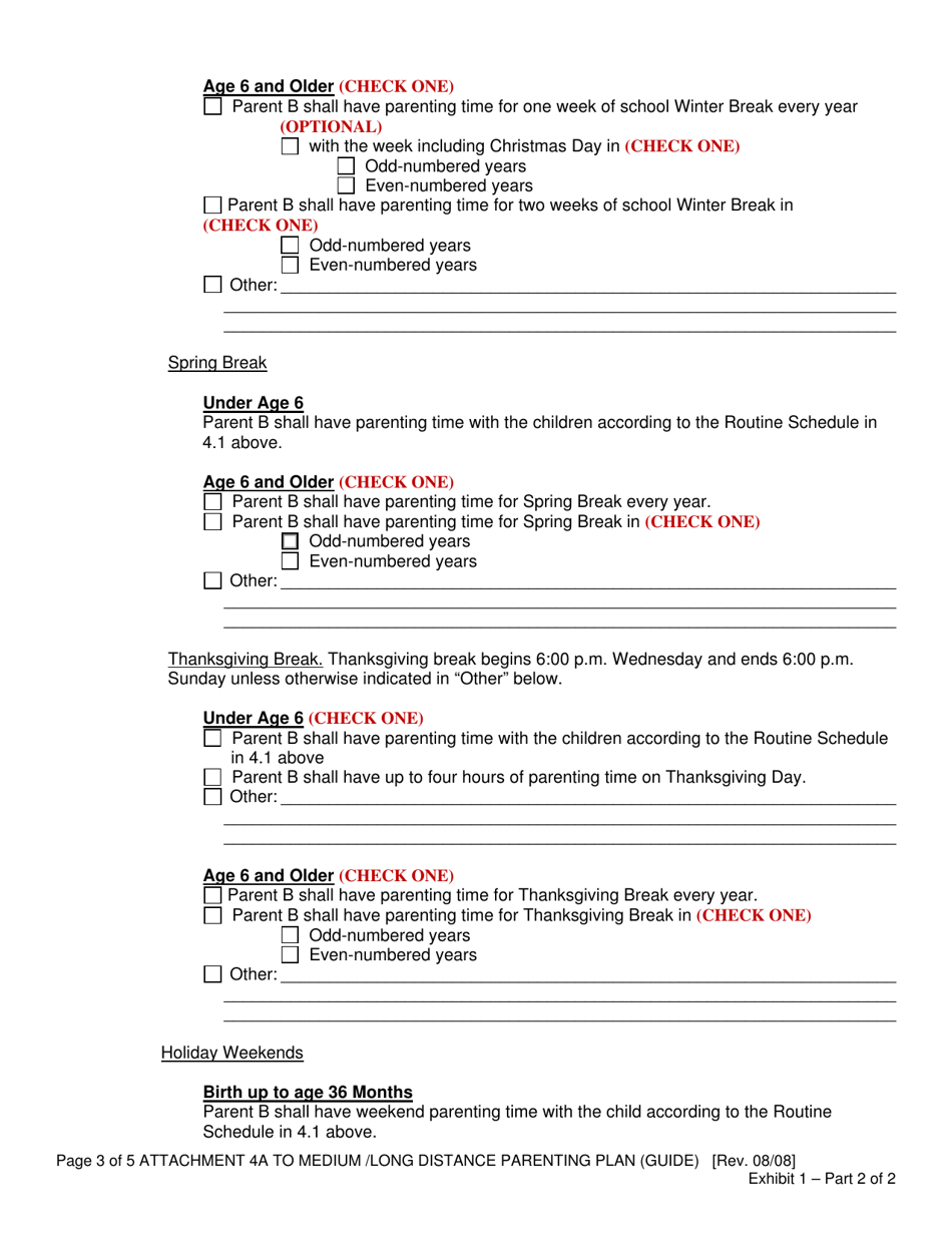 Attachment 4A Medium Distance Schedule (Basic Parenting Plan Form) - Oregon, Page 3