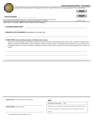 Document preview: Assumed Business Name - Cancellation - Oregon