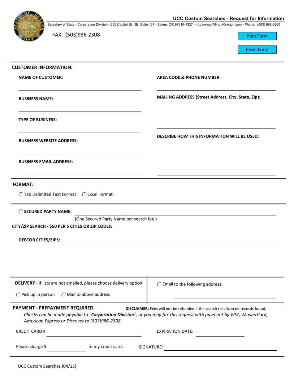 Form 417 Request for Information - Oregon, Page 1