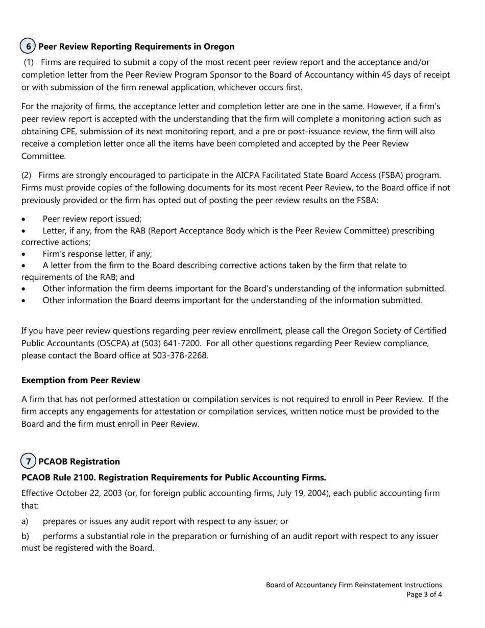 Firm Registration Reinstatement Form - Oregon, Page 3