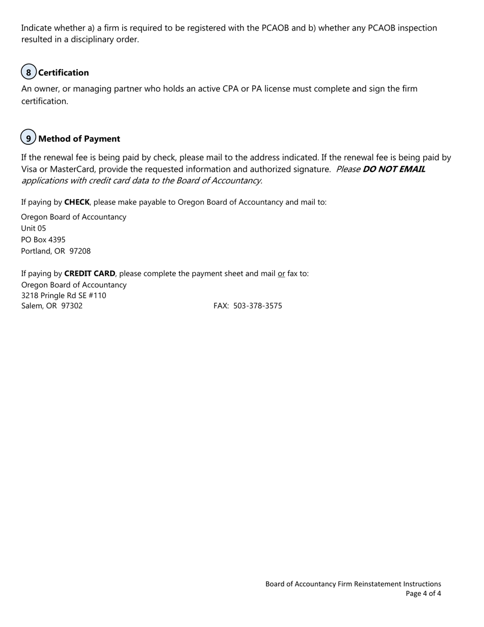 Firm Registration Reinstatement Form - Oregon, Page 4