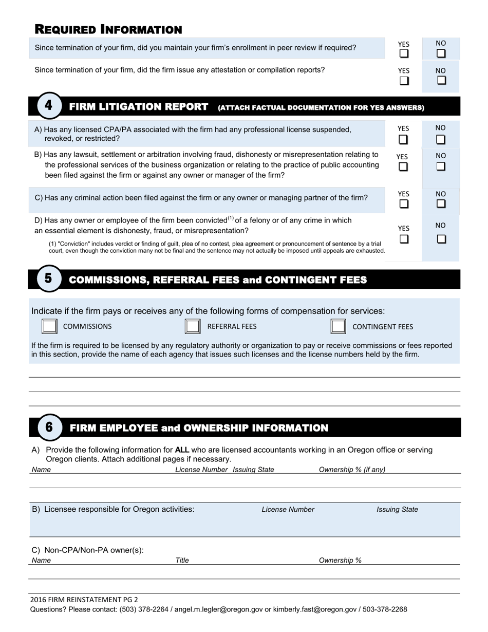 Firm Registration Reinstatement Form - Oregon, Page 6
