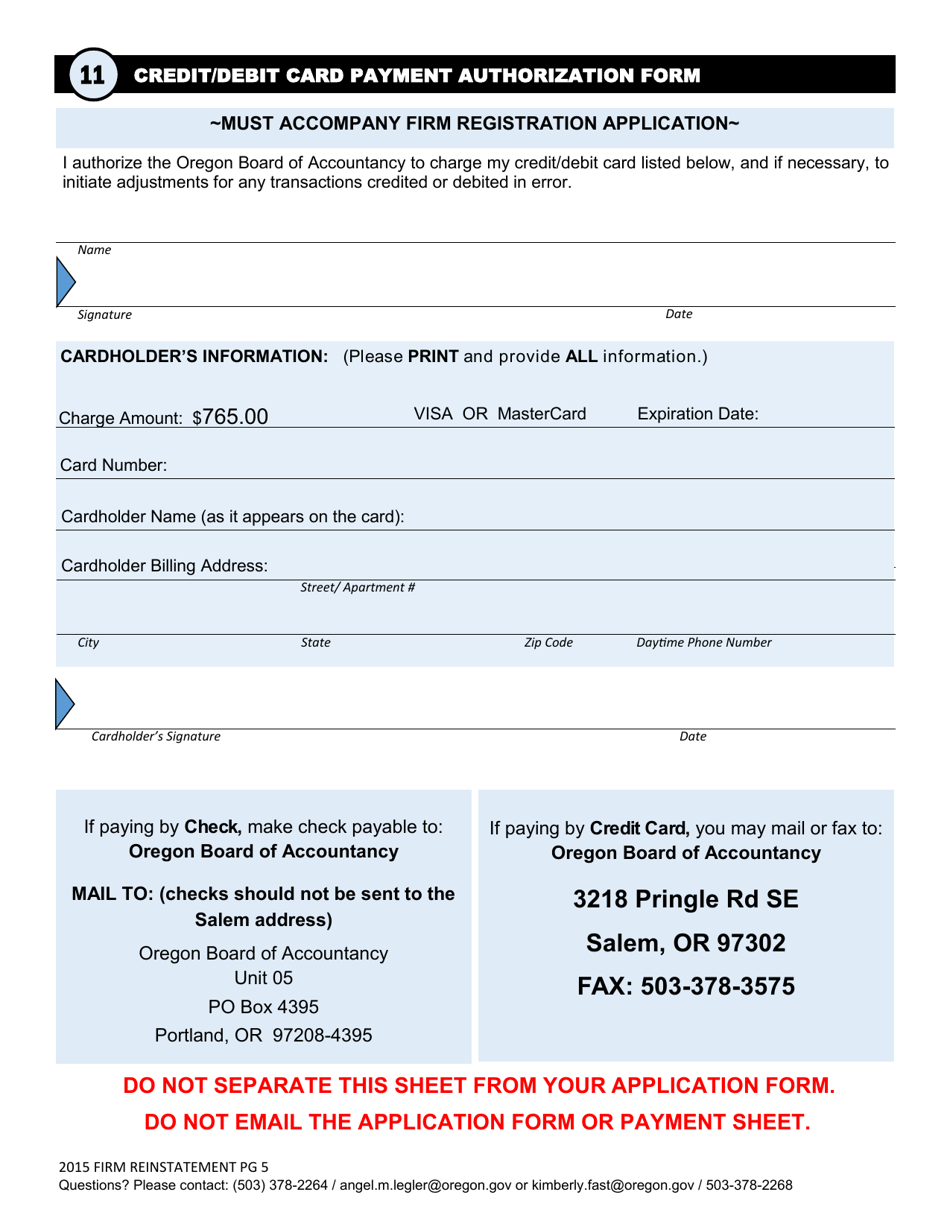 Firm Registration Reinstatement Form - Oregon, Page 9