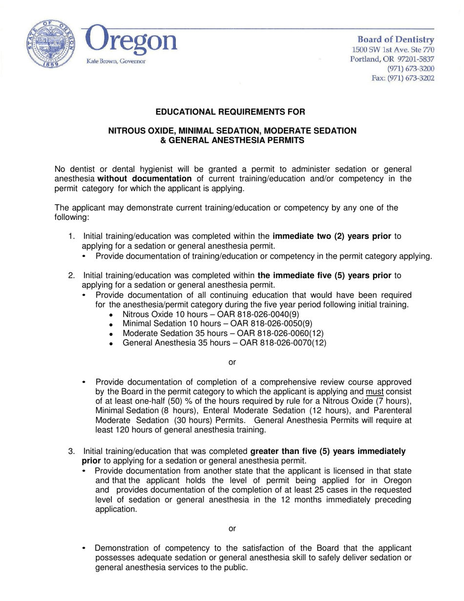 Oregon Nitrous Oxide Permit Application Form Fee 40.00 Download