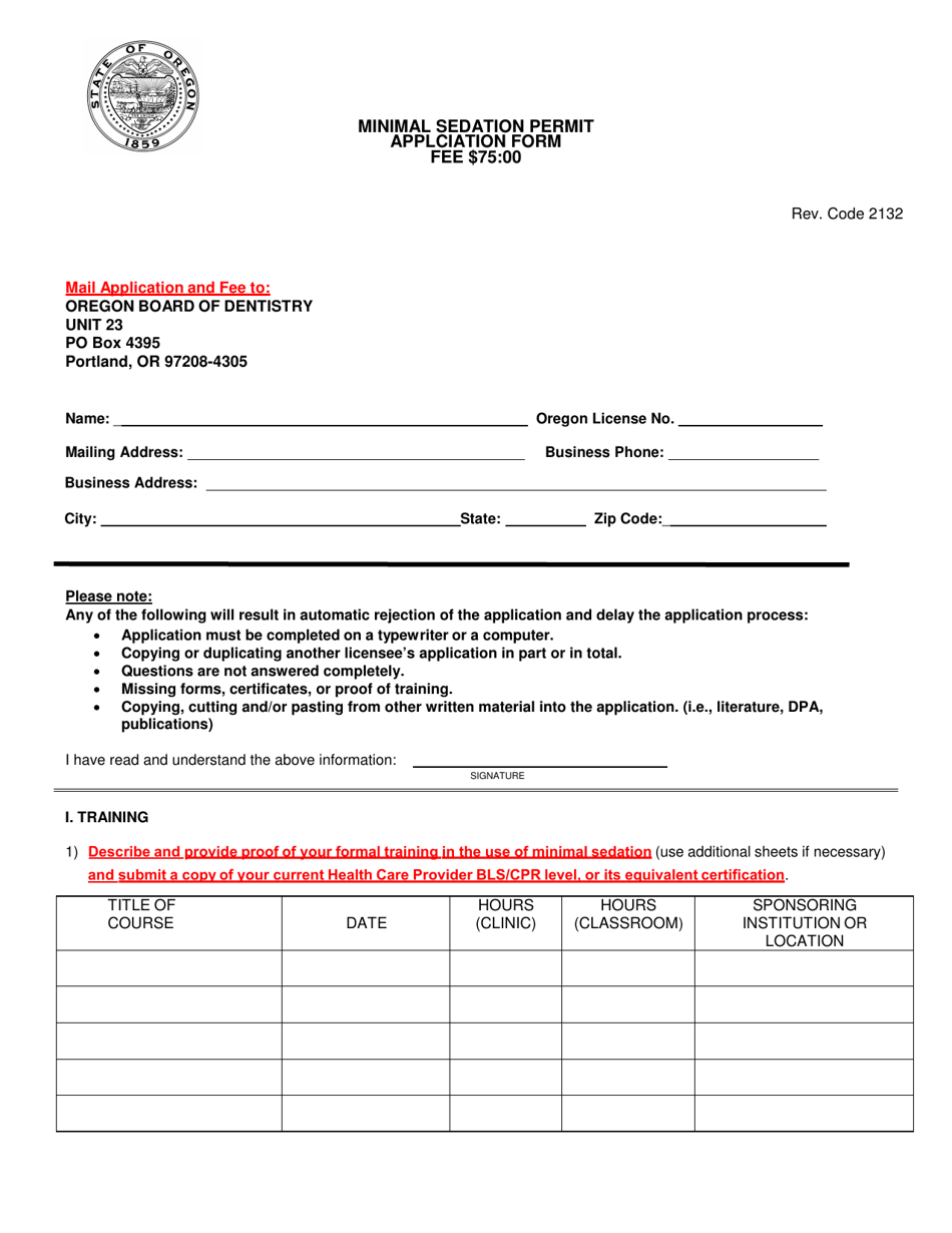 Minimal Sedation Permit Application Form Fee $75:00 - Oregon, Page 3