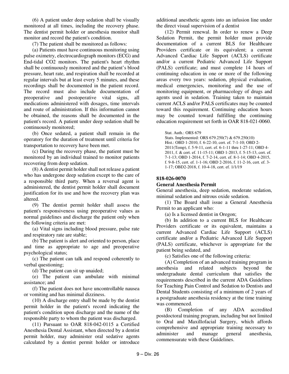 Moderate Sedation Permit Application Form Fee $75:00 - Oregon, Page 19