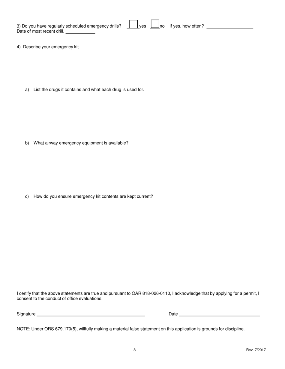 General Anesthesia Permit Applciation Form Fee $140:00 - Oregon, Page 9