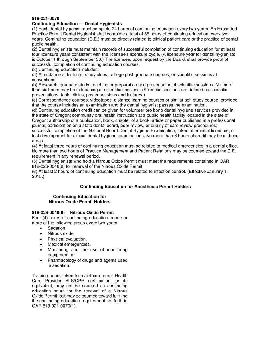 Dental Hygiene Continuing Education Log - Oregon, Page 3
