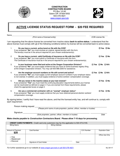 Active License Status Request Form - Oregon Download Pdf