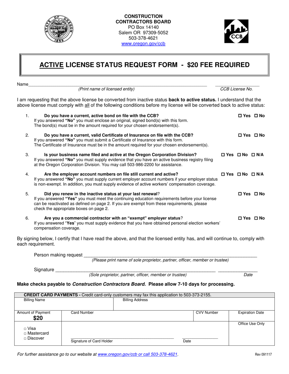 Oregon active license status request form fill out sign online and
