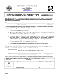&quot;Inactive License Status Request Form&quot; - Oregon