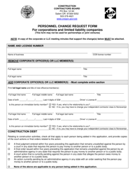 Personnel Change Request Form for Corporations and Limited Liability Companies - Oregon