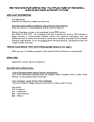 Application for Individual Lead Based Paint Activities License - Oregon, Page 2