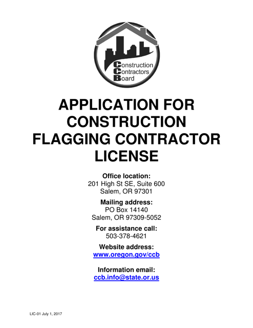Construction Flagging Contractor License Application - Oregon Download Pdf