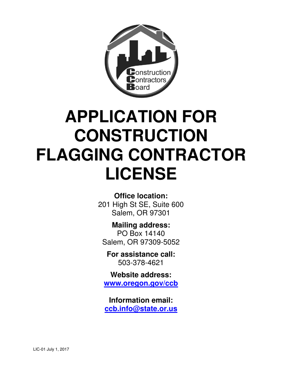 Construction Flagging Contractor License Application - Oregon, Page 1