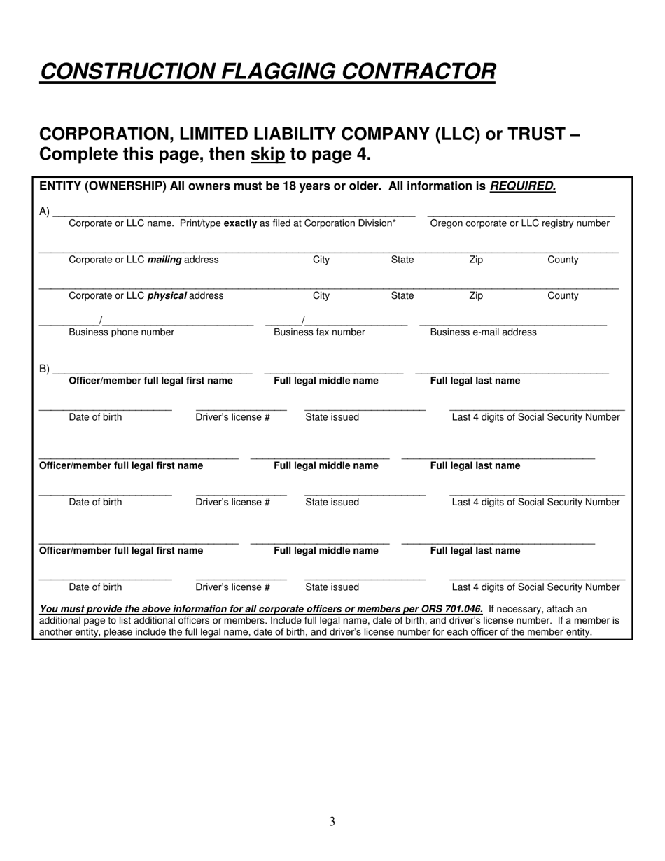Construction Flagging Contractor License Application - Oregon, Page 4
