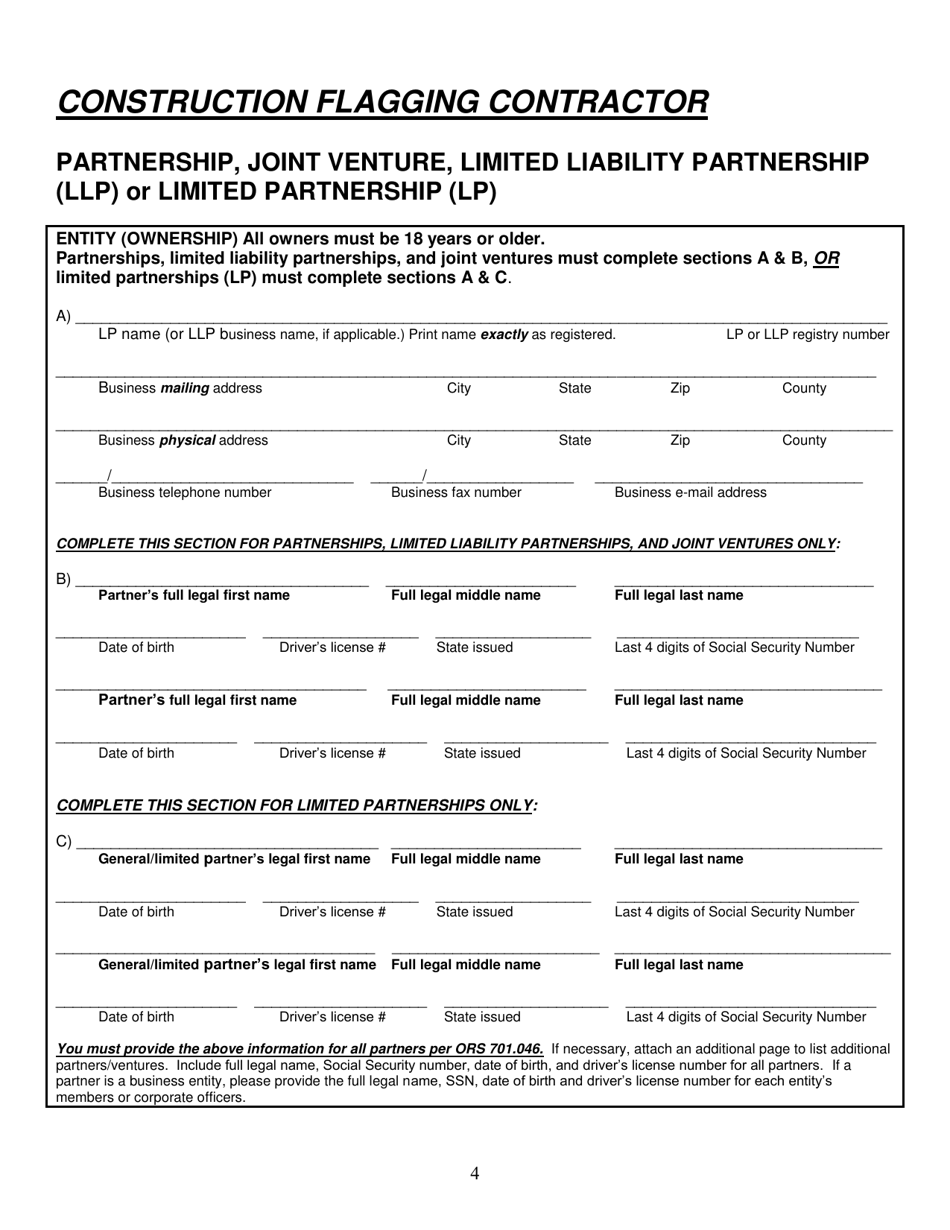 Construction Flagging Contractor License Application - Oregon, Page 5