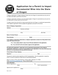 Document preview: Application for a Permit to Import Sacramental Wine Into the State of Oregon - Oregon