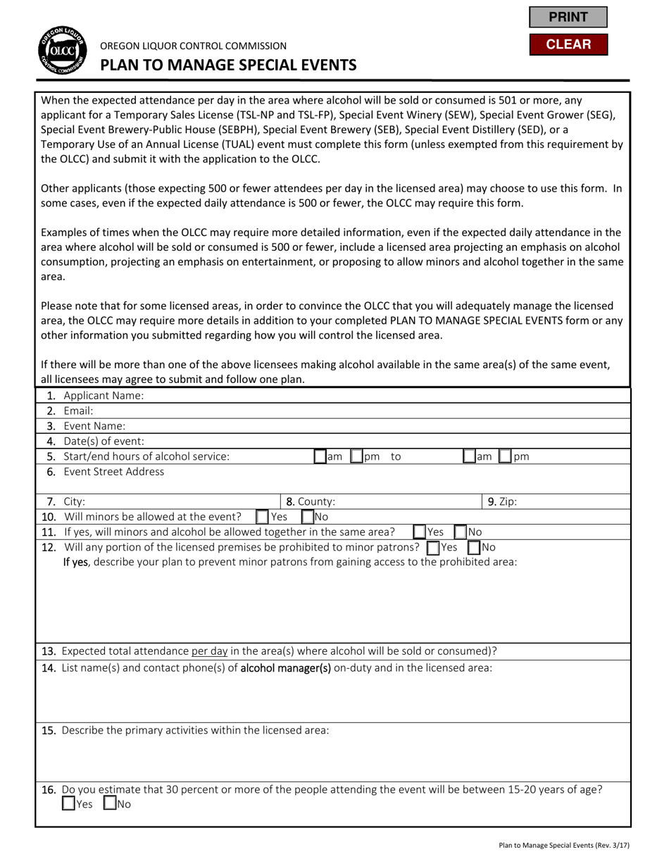 Plan to Manage Special Events - Oregon, Page 1