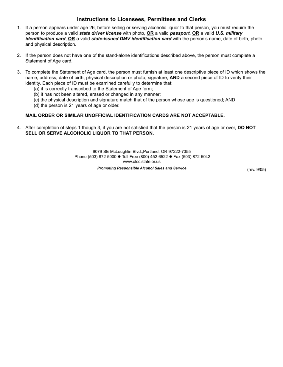 Statement of Age - Oregon, Page 2