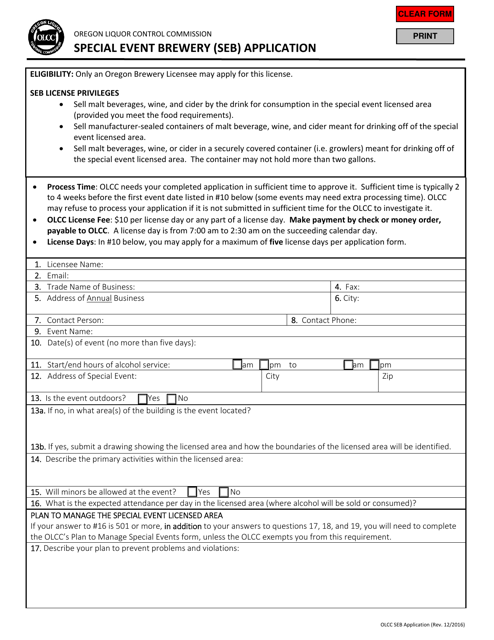 Special Event Brewery (Seb) Application - Oregon Download Pdf