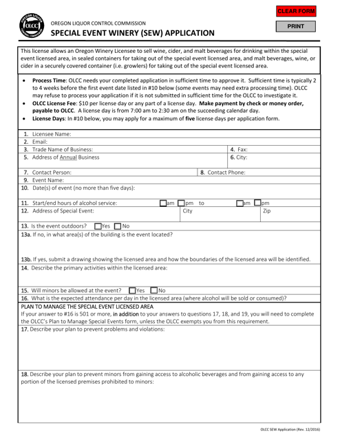 Special Event Winery (Sew) Application - Oregon Download Pdf