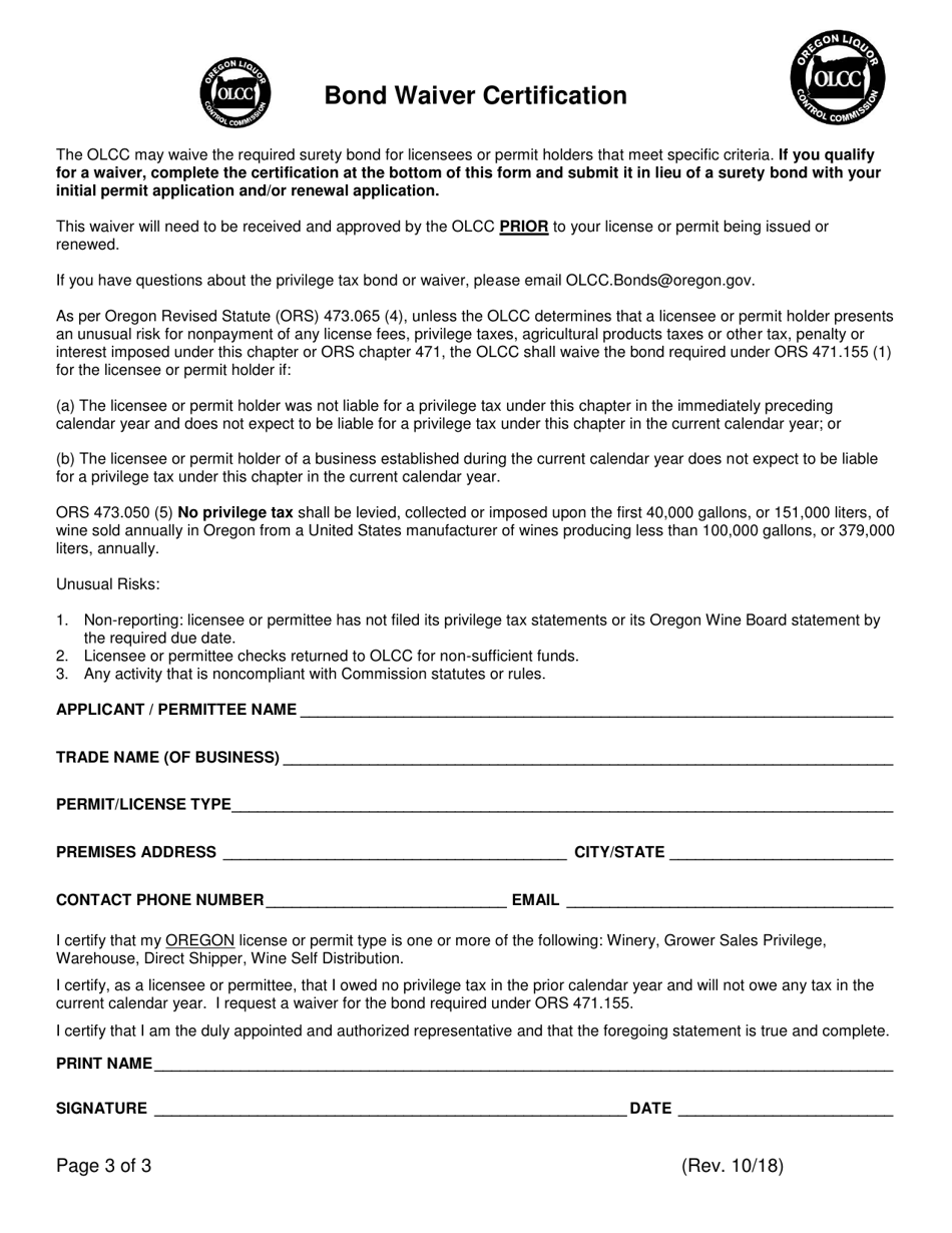 Wine Self Distribution Permit Application and Agreement - Oregon, Page 3