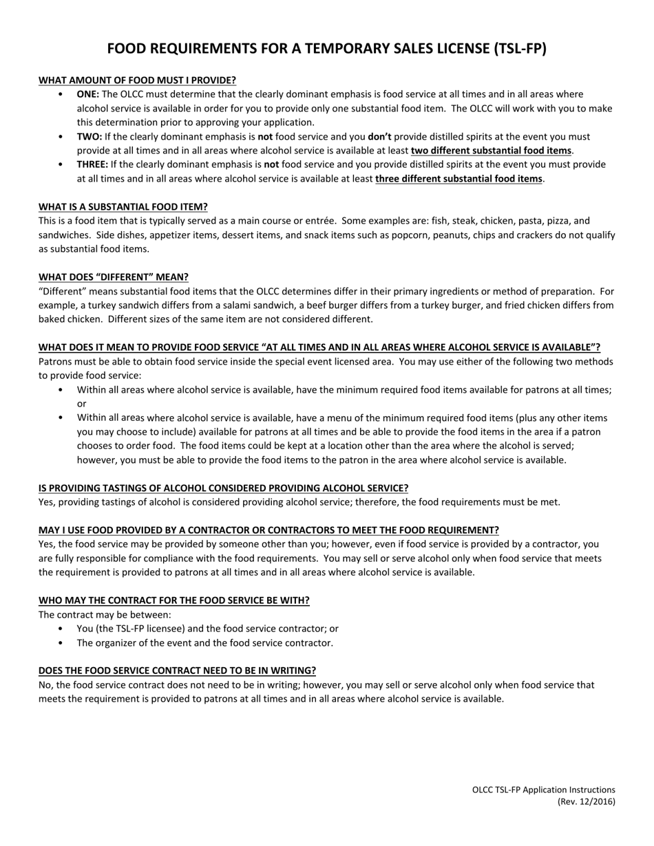 Form TSL-FP Temporary Sales License - for Profit (Tsl-fp) Application - Oregon, Page 4