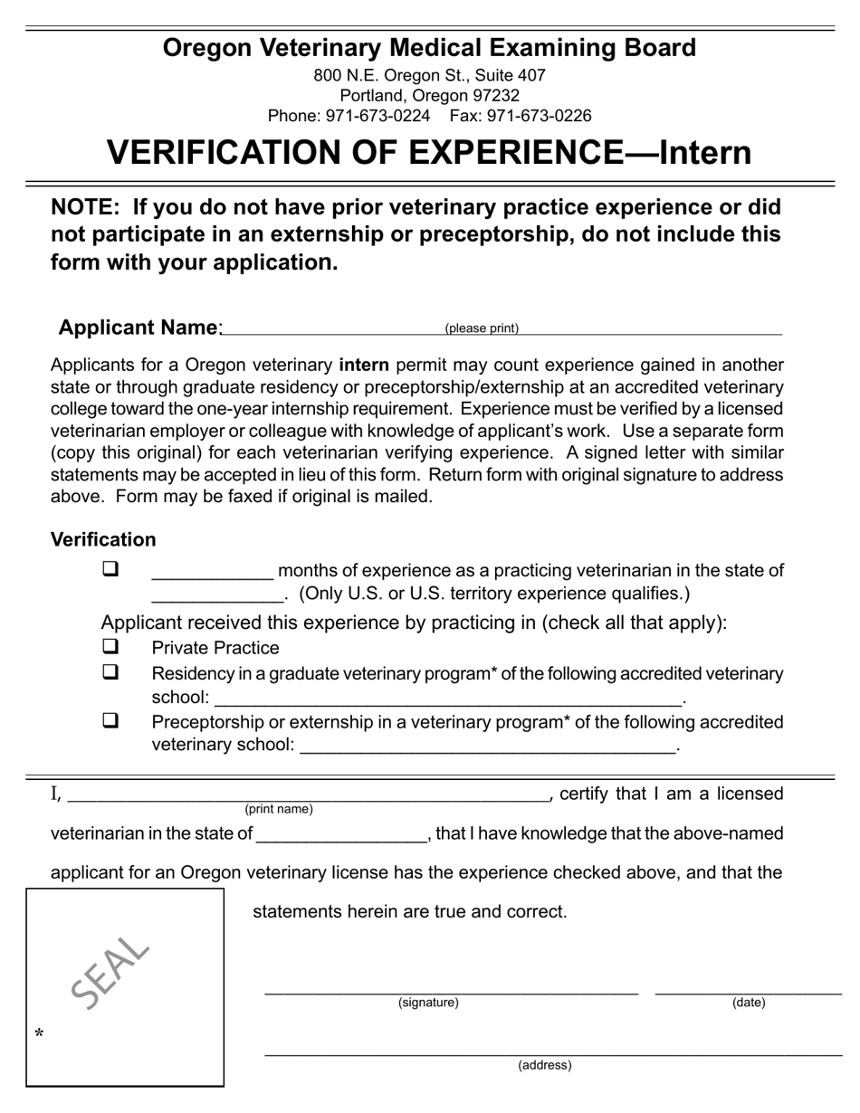 Veterinary Intern License Packet - Oregon, Page 3