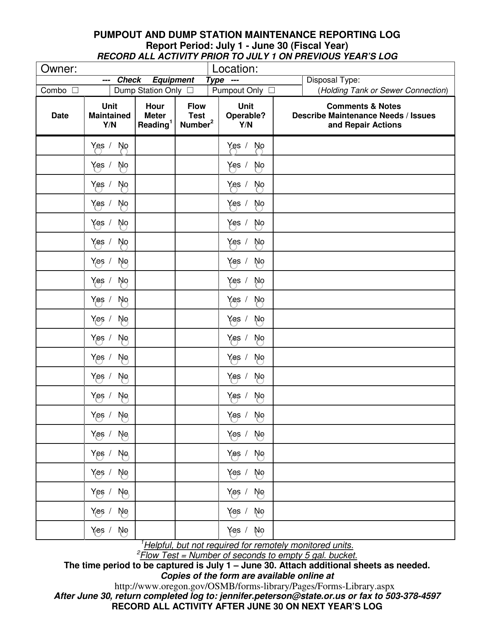 Oregon Pumpout and Dump Station Maintenance Reporting Log - Fill Out ...