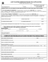 Form 250-027 Lost Floating Home/Boathouse Title Application - Oregon