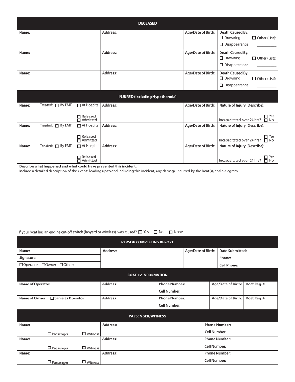 Oregon State Marine Board Recreational Boating Incident Form - Oregon, Page 2